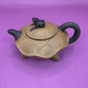Beautiful Chinese Yixing Teapot With Frog Lotus Motif Signed